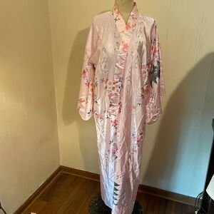 Vintage JUGUEMM KIMONO ROBE Pink Cherry Blossoms Temple Made In Japan 56" nwot